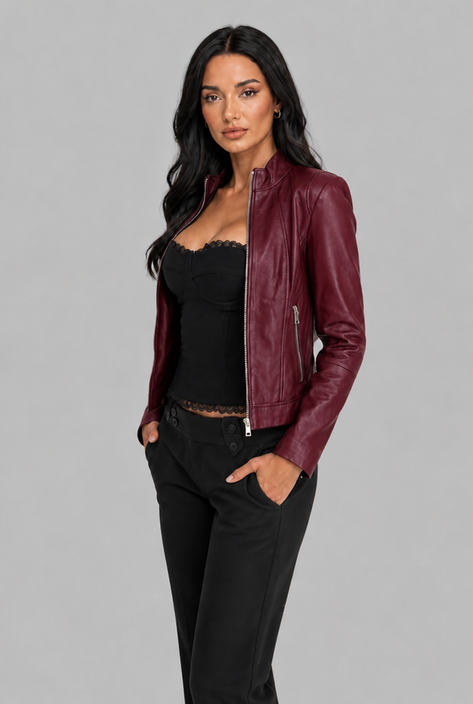 Chaqueta biker corta de piel