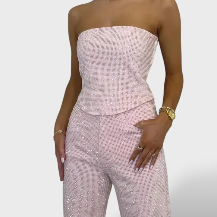 Conjunto Brillante Mujer con Jeans de Cintura Alta