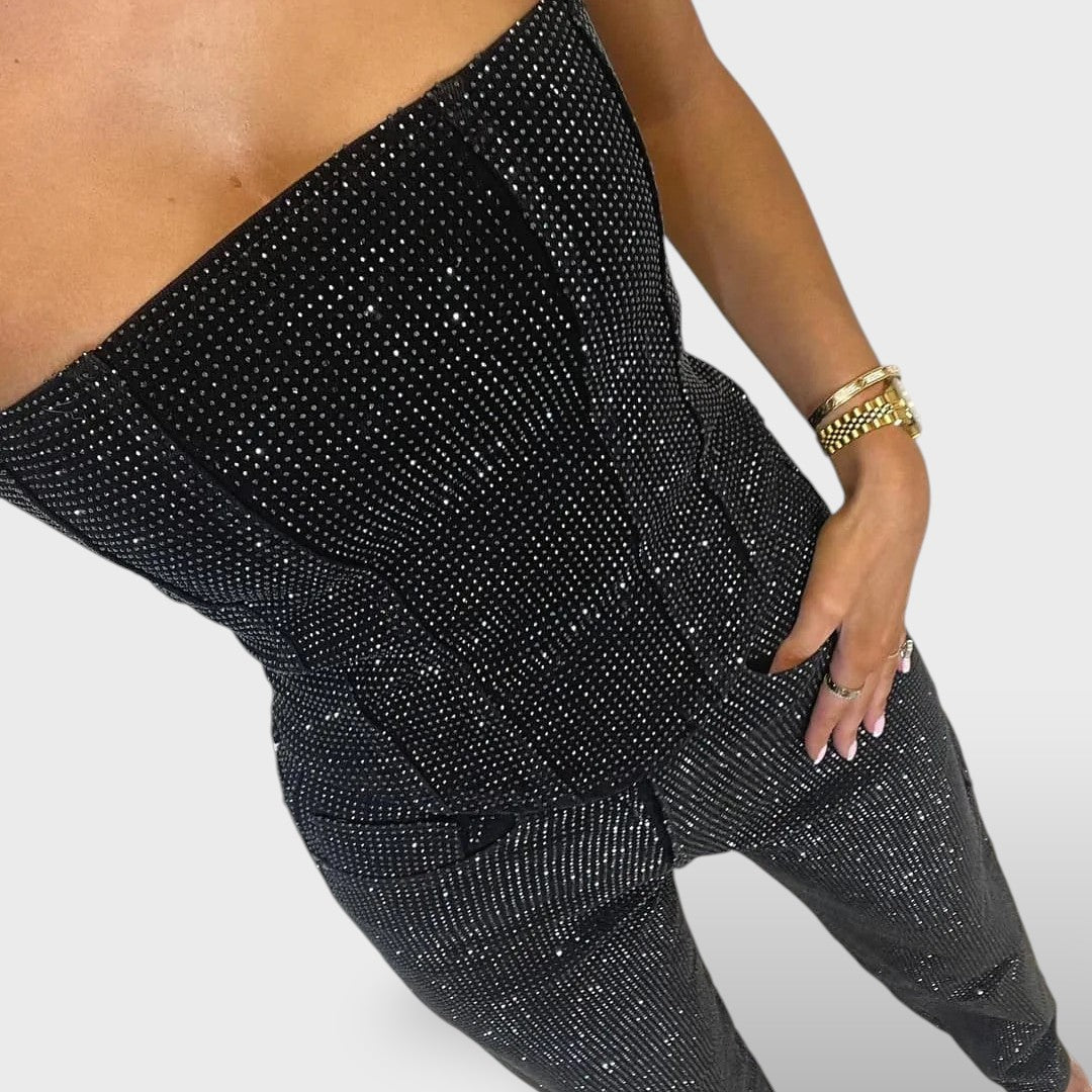 Conjunto Brillante Mujer con Jeans de Cintura Alta