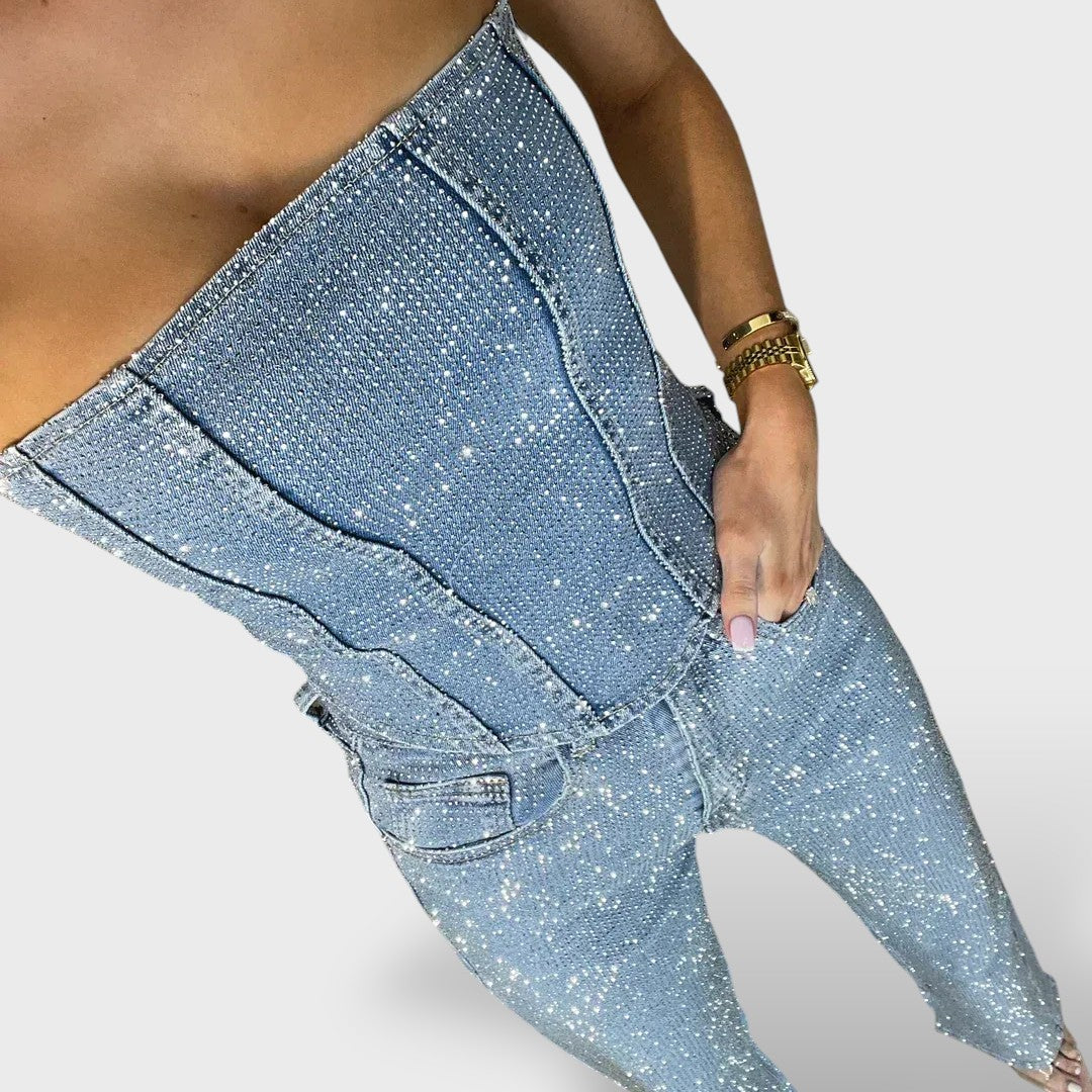 Conjunto Brillante Mujer con Jeans de Cintura Alta