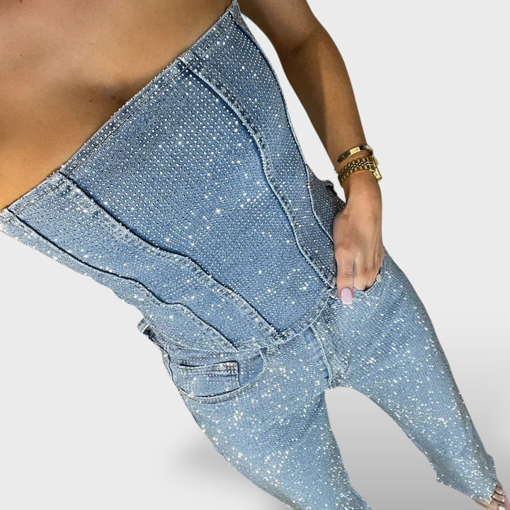Conjunto Brillante Mujer con Jeans de Cintura Alta