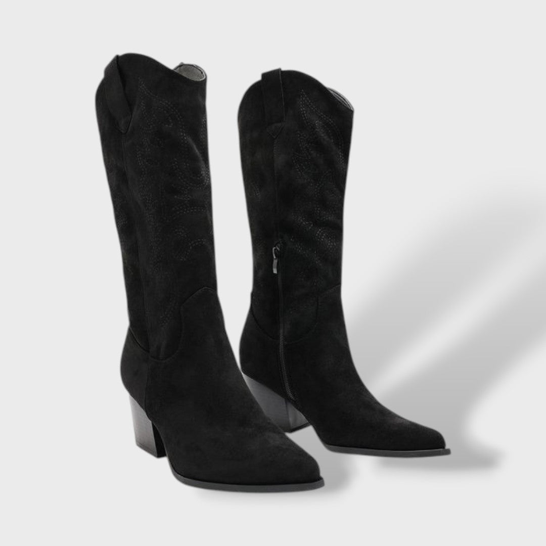 Botas Cowboy Mujer Media Caña Tacón Ancho Bordadas