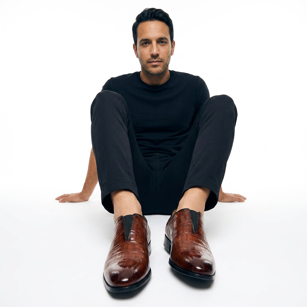 Mocasines Hombre Cuero Cocodrilo Slip-On Elegante