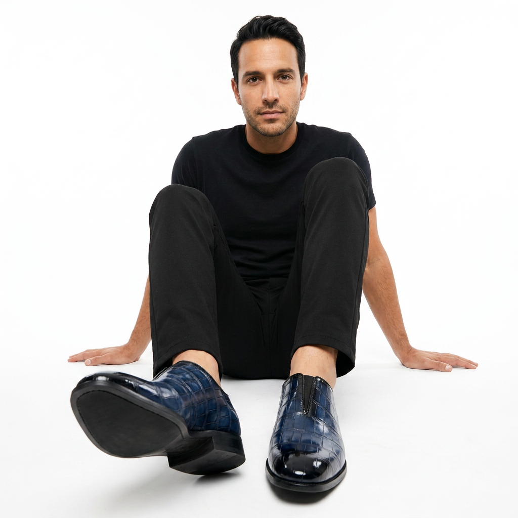 Mocasines Hombre Cuero Cocodrilo Slip-On Elegante