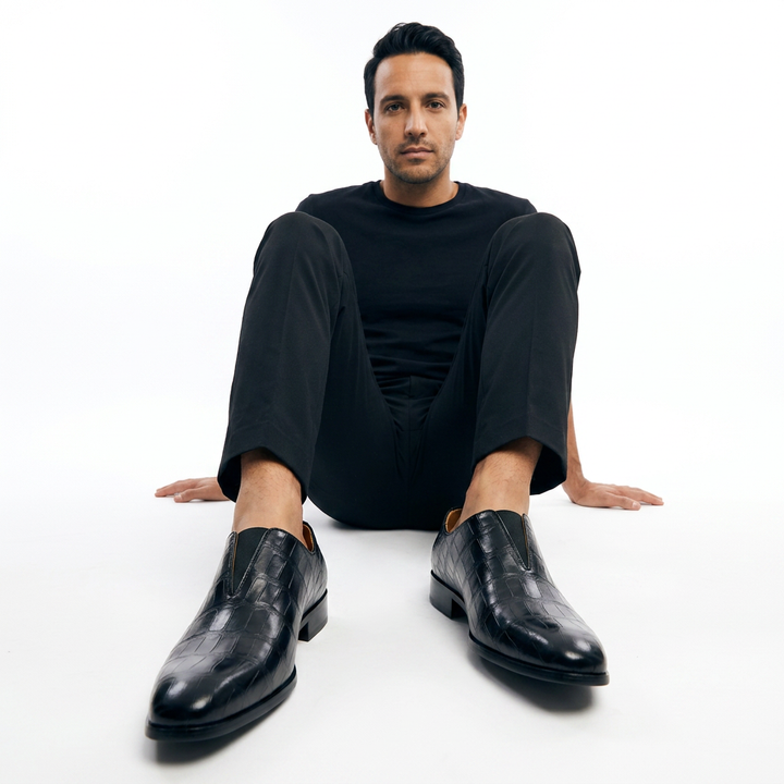 Mocasines Hombre Cuero Cocodrilo Slip-On Elegante
