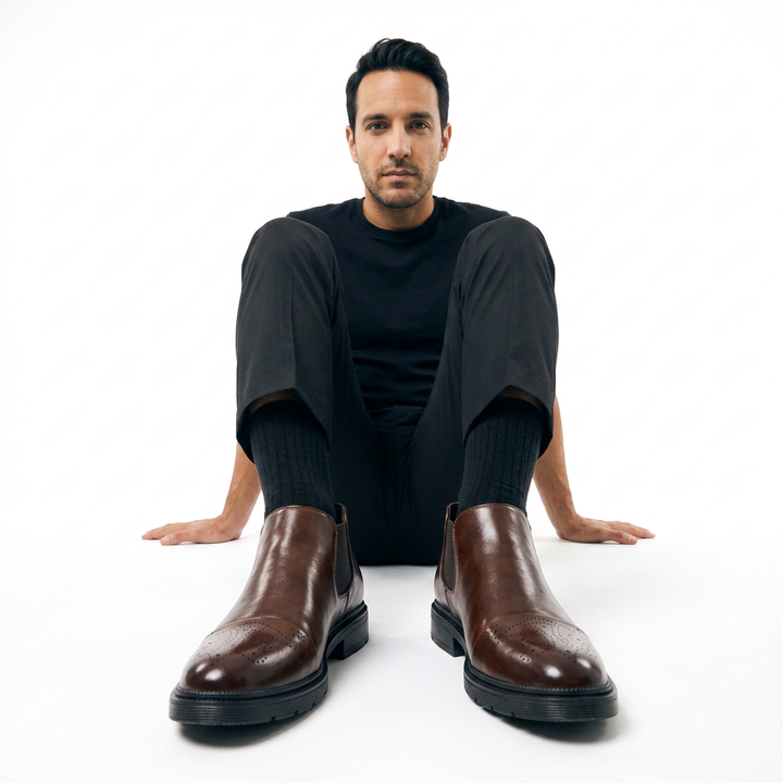 Mocasines Hombre Cuero Brogue Slip-On Suela Gruesa