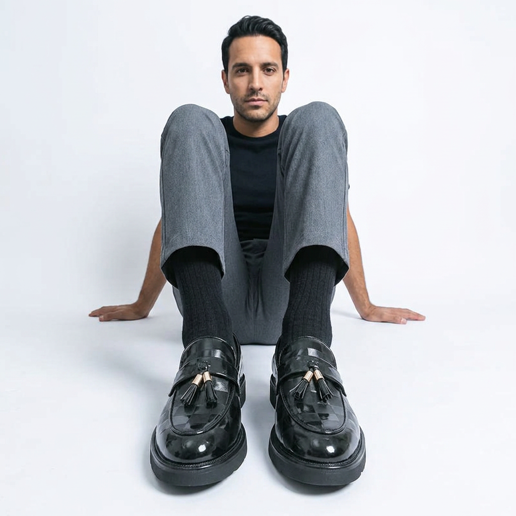 Mocasines Hombre Cuero Trenzado Borlas Doradas