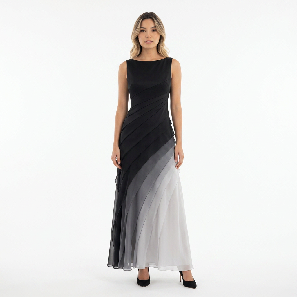 Vestido Largo Gala Gasa Ombré Sin Mangas