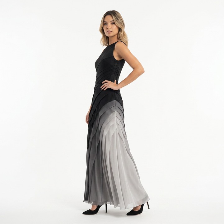 Vestido Largo Gala Gasa Ombré Sin Mangas