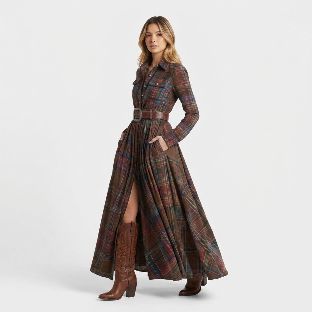 Vestido Camisero Cuadros Mujer Otoño