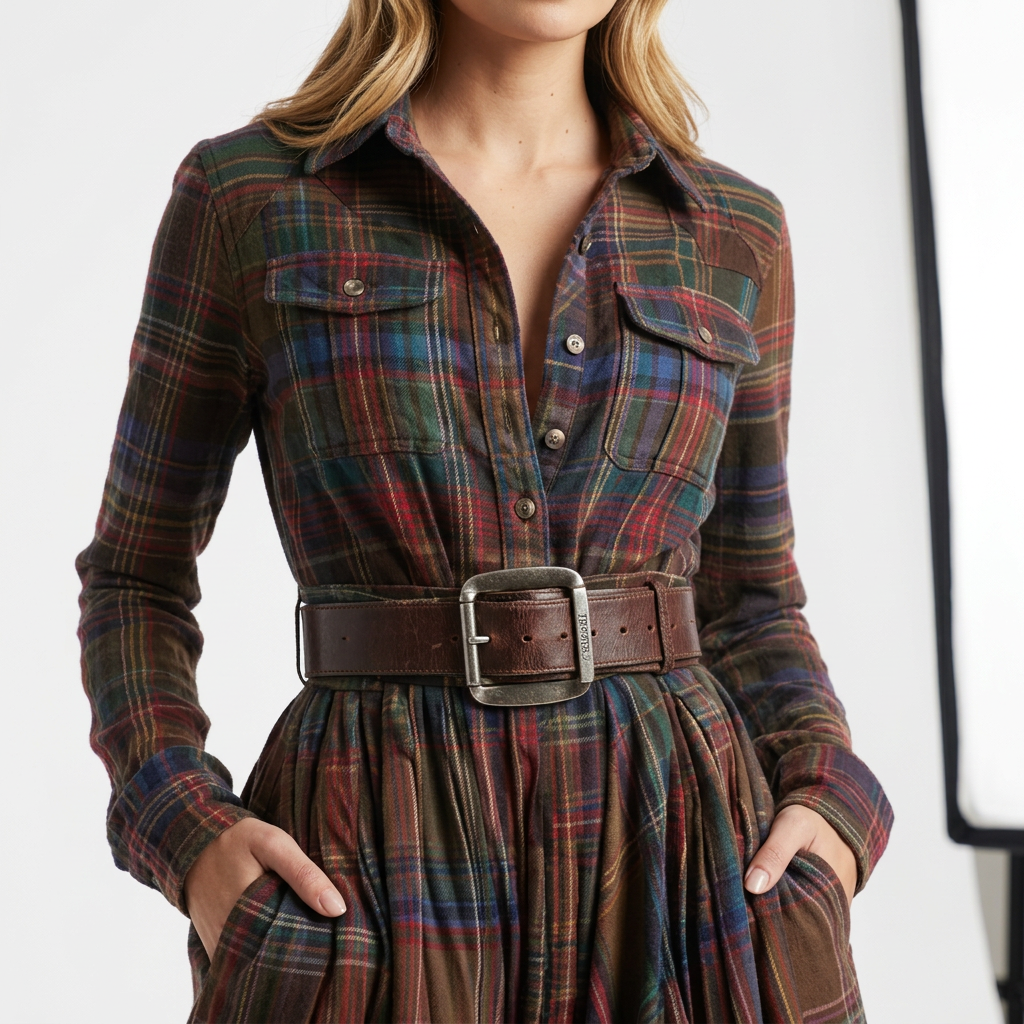 Vestido Camisero Cuadros Mujer Otoño