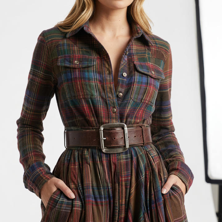 Vestido Camisero Cuadros Mujer Otoño