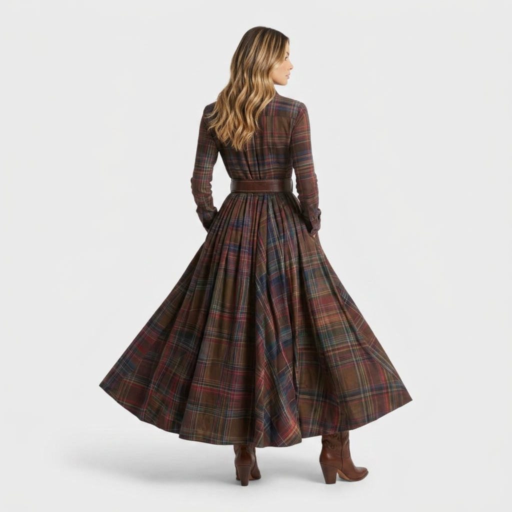 Vestido Camisero Cuadros Mujer Otoño