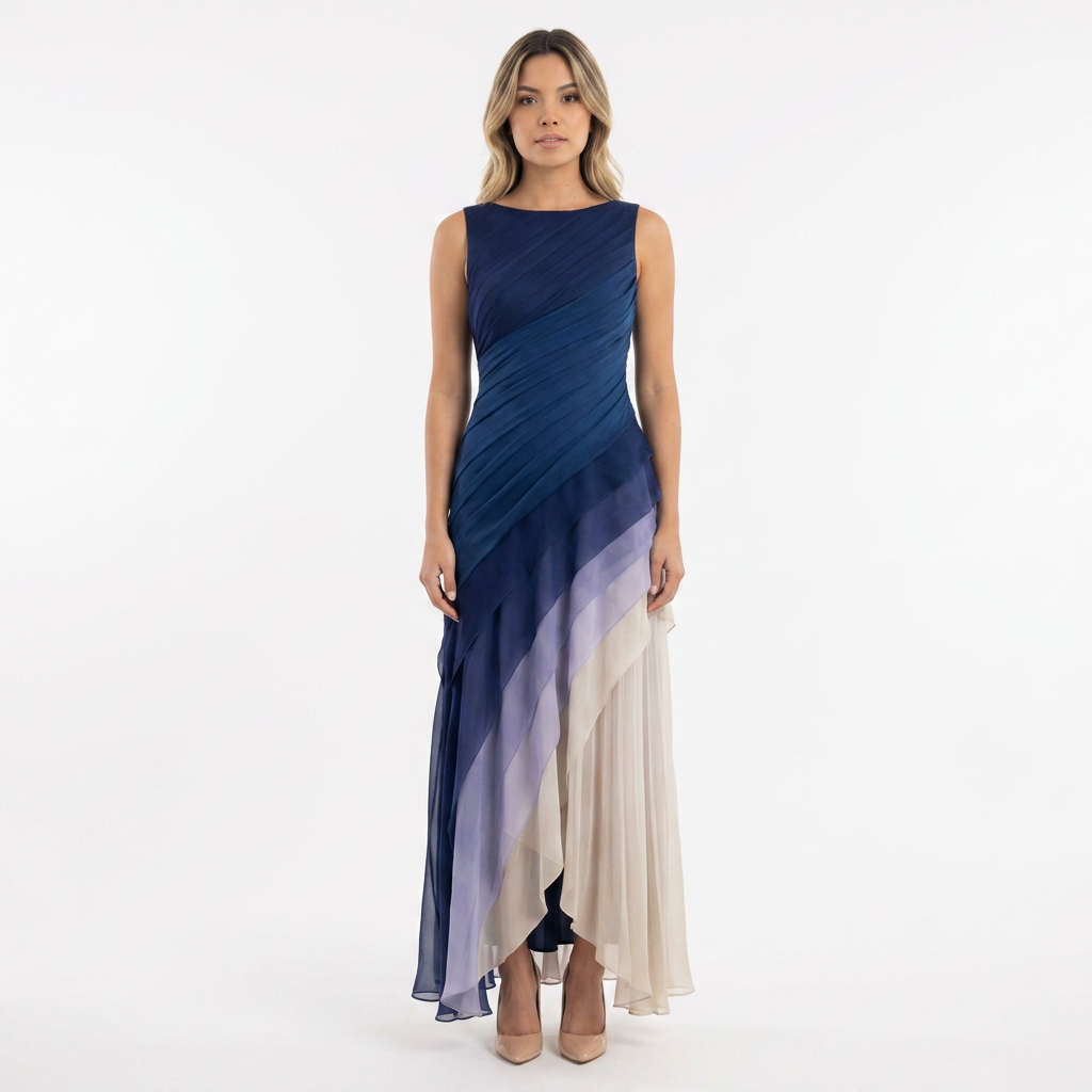 Vestido Largo Gala Gasa Ombré Sin Mangas