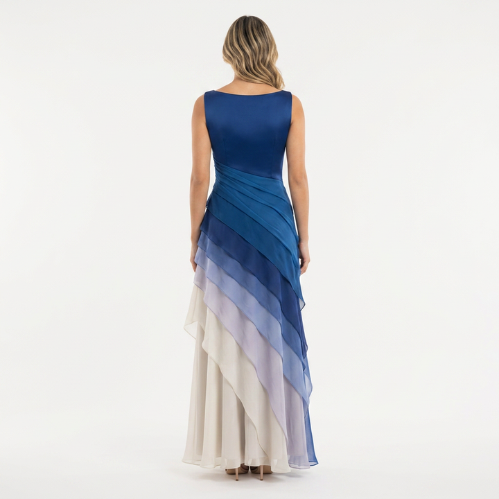 Vestido Largo Gala Gasa Ombré Sin Mangas
