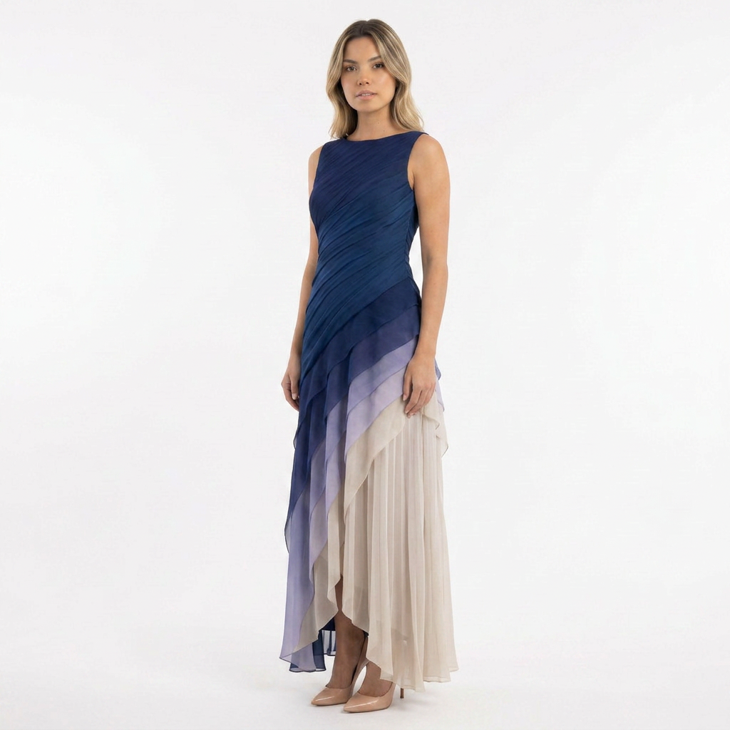 Vestido Largo Gala Gasa Ombré Sin Mangas