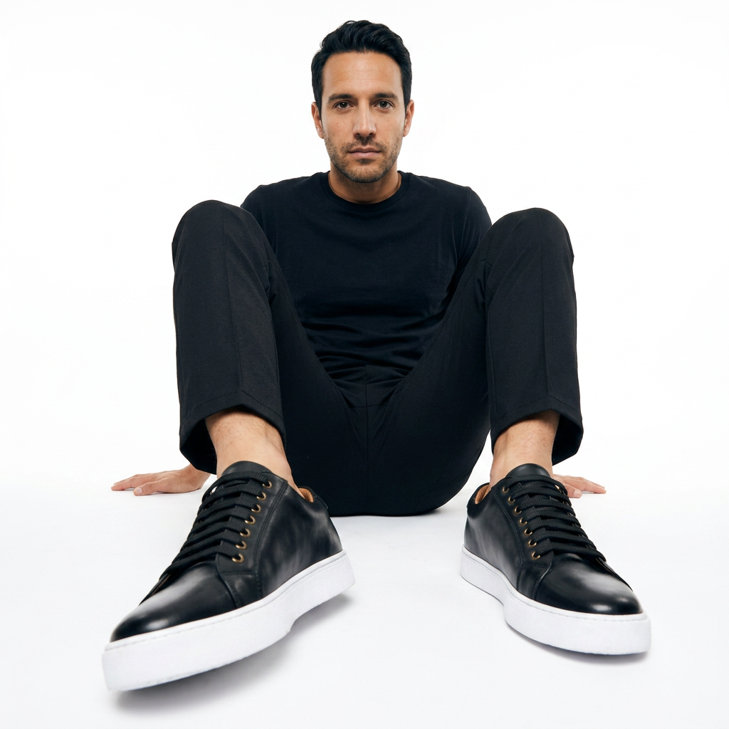 Zapatillas Piel Negra Hombre