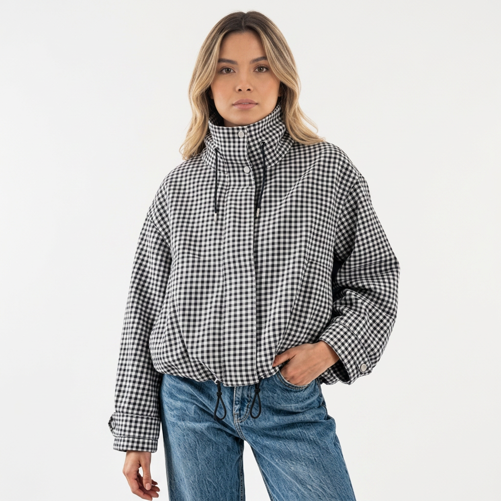 Chaqueta Corta Cuadros Cremallera
