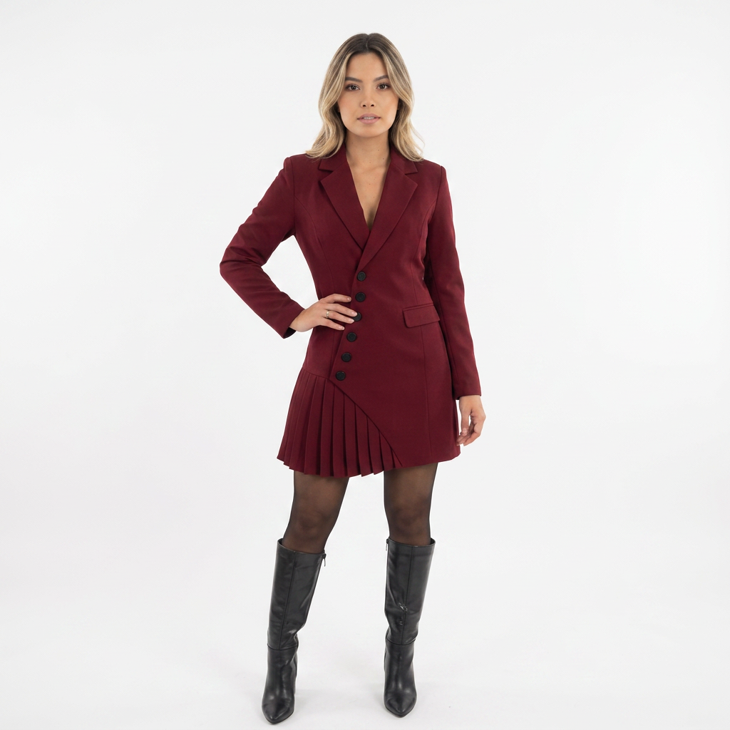 Vestido Midi Blazer Plisado