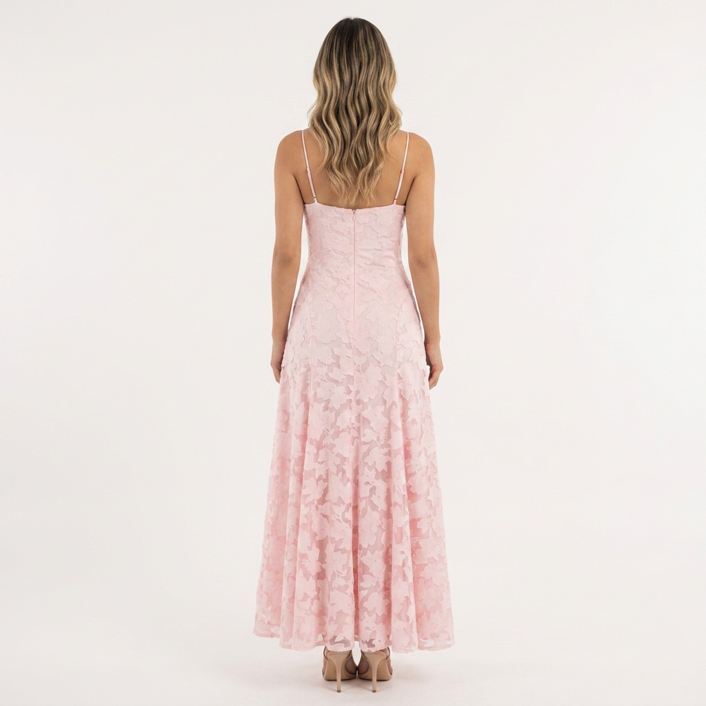 Vestido Largo Jacquard Floral Tirantes Vuelo Maxi