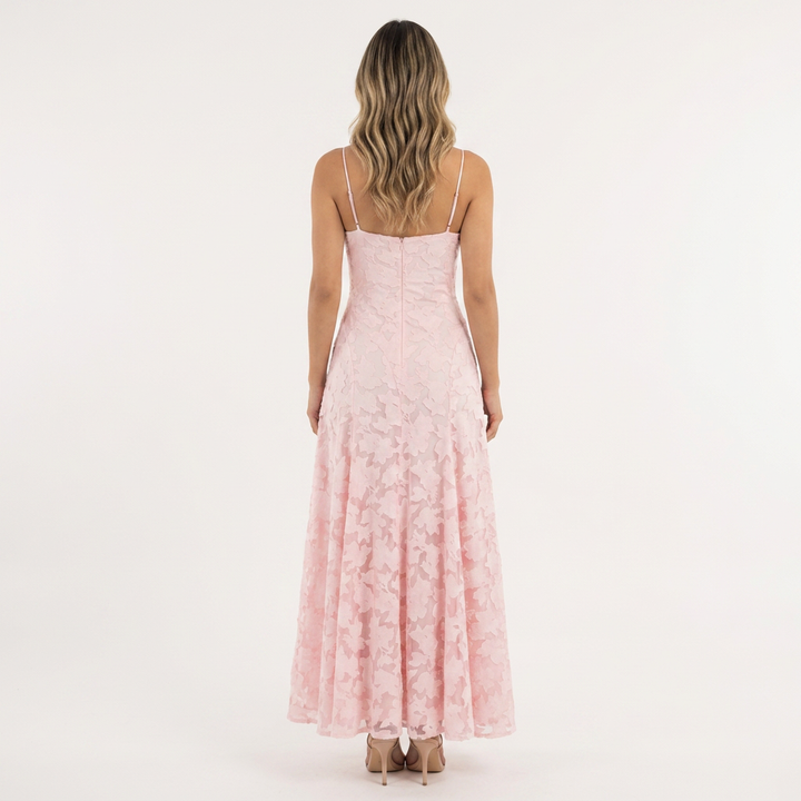 Vestido Largo Jacquard Floral Tirantes Vuelo Maxi