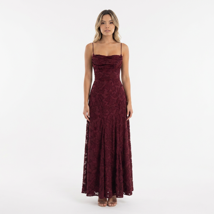 Vestido Largo Jacquard Floral Tirantes Vuelo Maxi