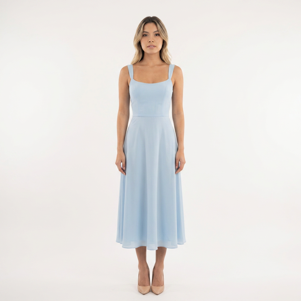 Vestido Midi Tirantes Volante Organza Bajo Romántico