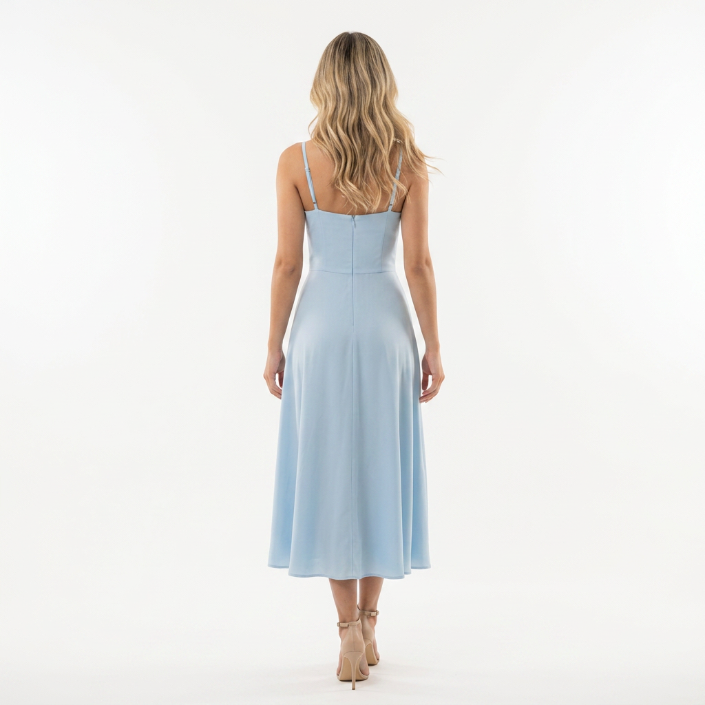 Vestido Midi Tirantes Volante Organza Bajo Romántico
