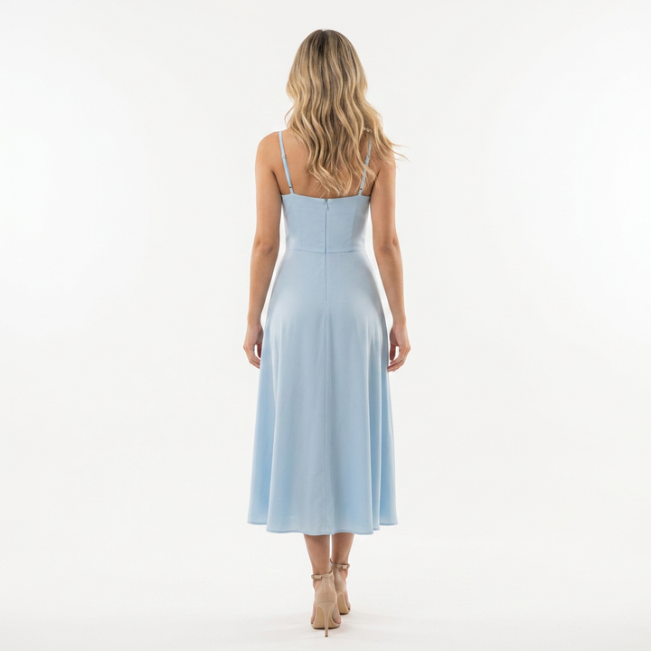 Vestido Midi Tirantes Volante Organza Bajo Romántico