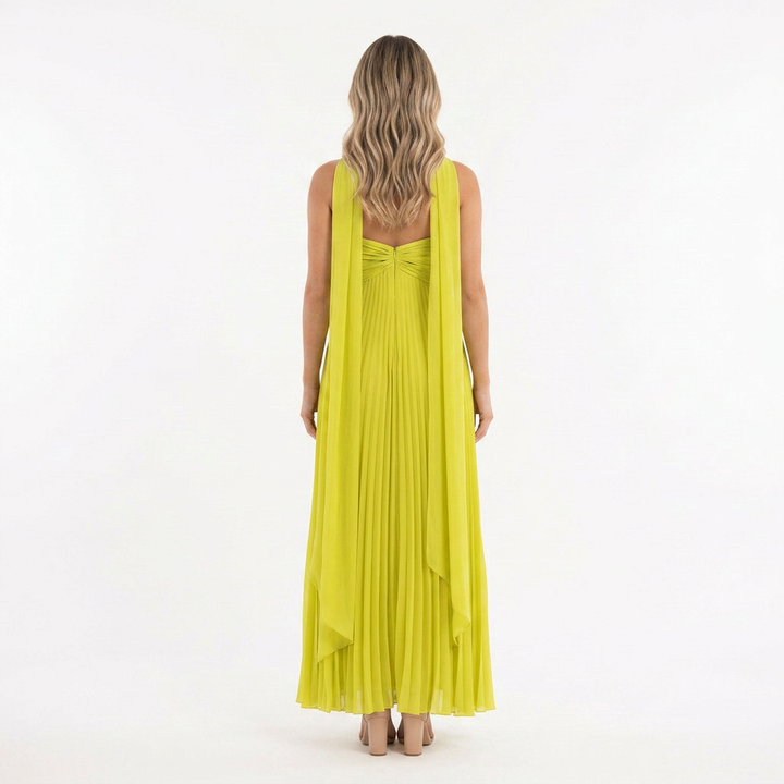 Vestido Largo Plisado Tirante Único Escote Corazón