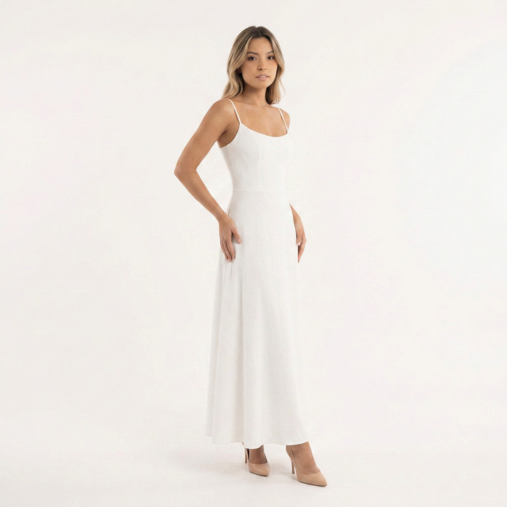 Vestido Midi Tirantes Volante Organza Bajo Romántico