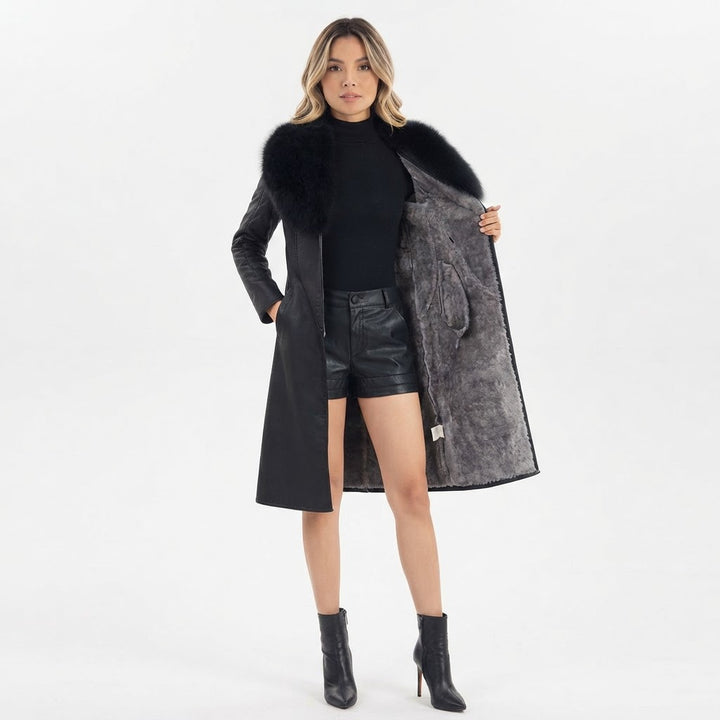 Chaqueta Larga Cuello Piel