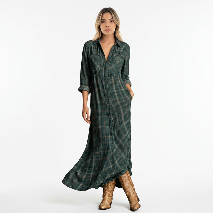 Vestido Largo Camisero Cuadros