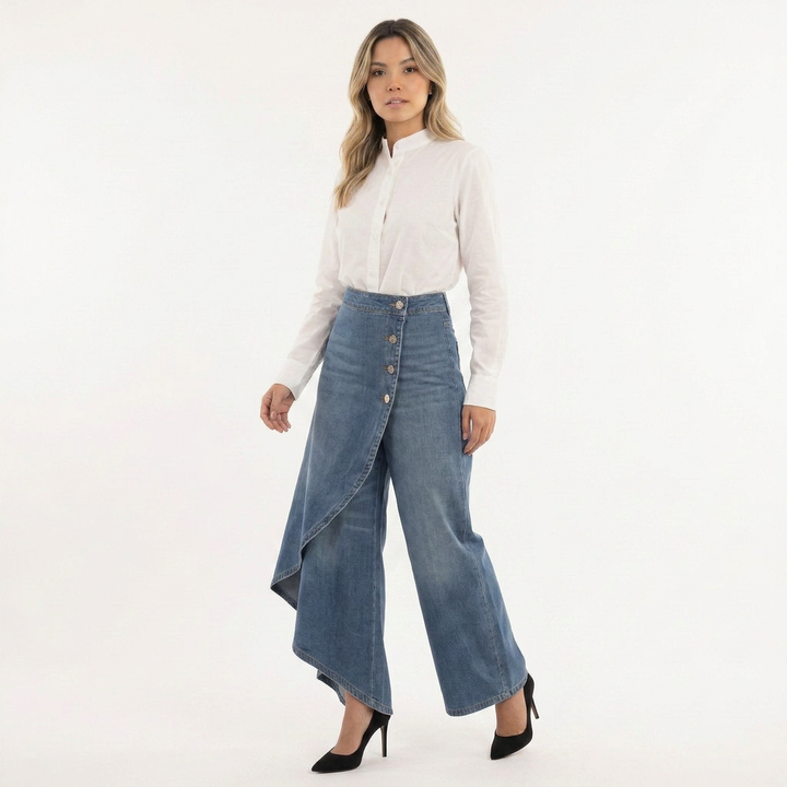 Pantalón Vaquero Ancho Tiro Alto Mujer