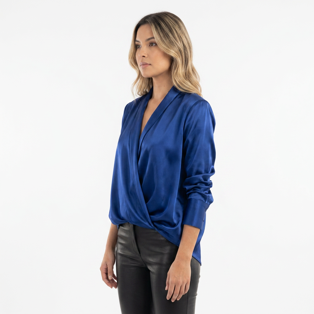 Blusa Satén Drapeada Escote V
