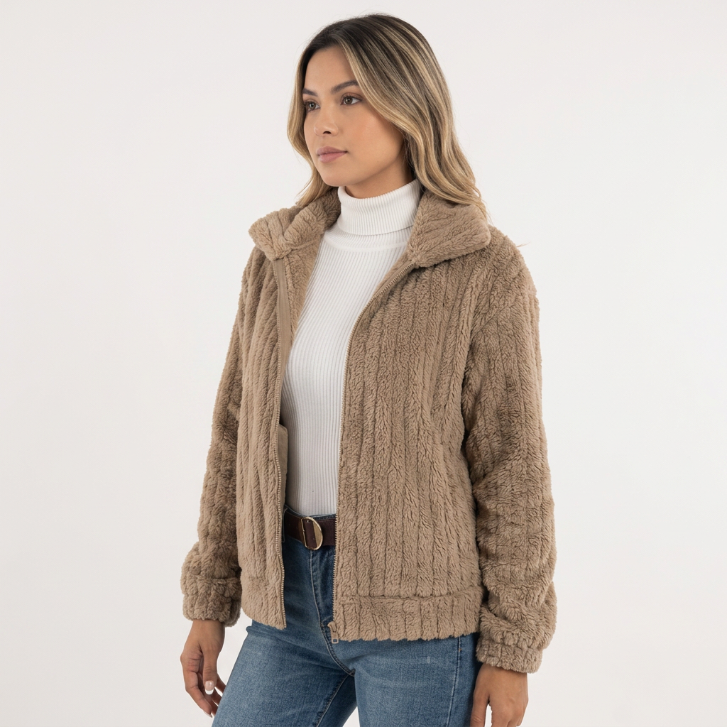 Cárdigan Sherpa Cremallera Mujer