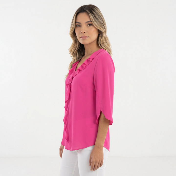 Blusa Gasa Volantes Escote V