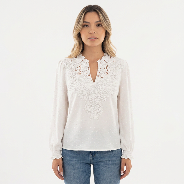 Blusa Encaje Vintage Puños Fruncidos