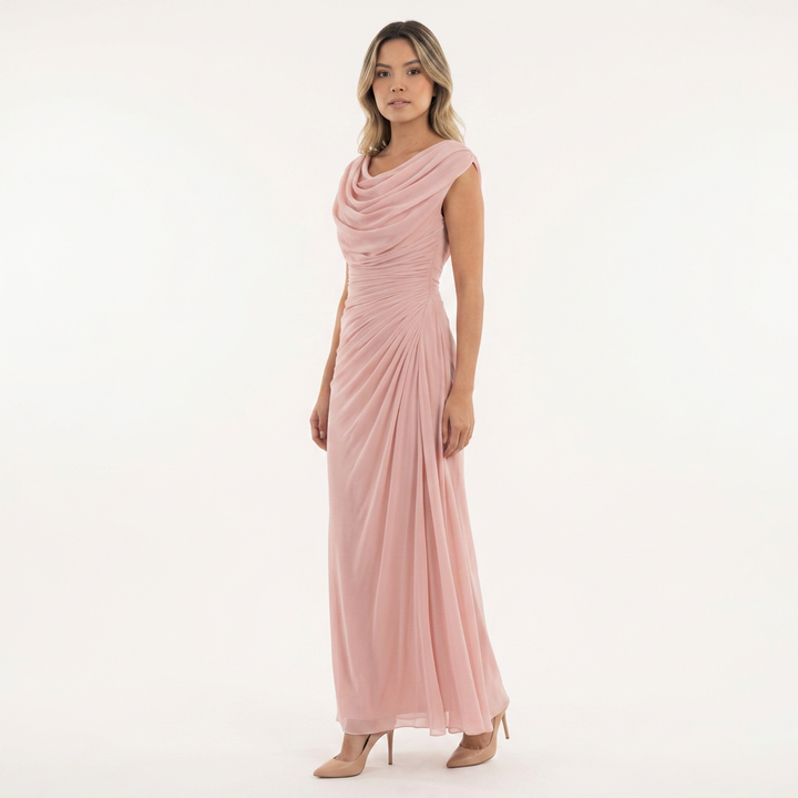 Vestido Largo Cuello Drapeado
