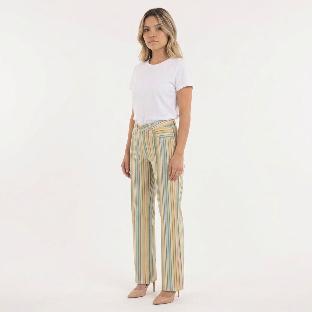 Pantalón Rayas Multicolor Corte Recto