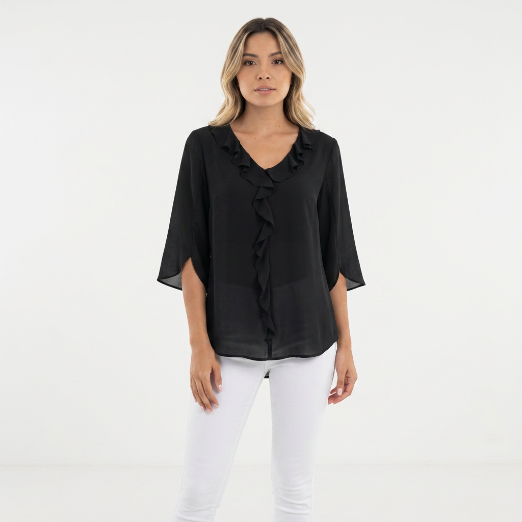 Blusa Gasa Volantes Escote V
