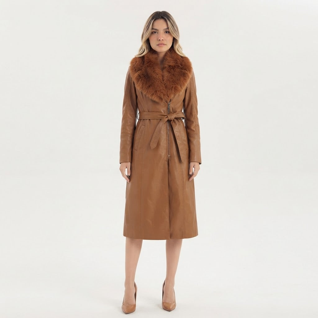 Chaqueta Larga Cuello Piel