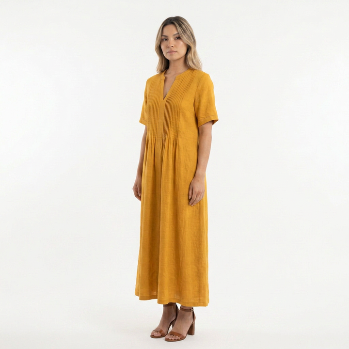 Vestido Largo Lino Plisado