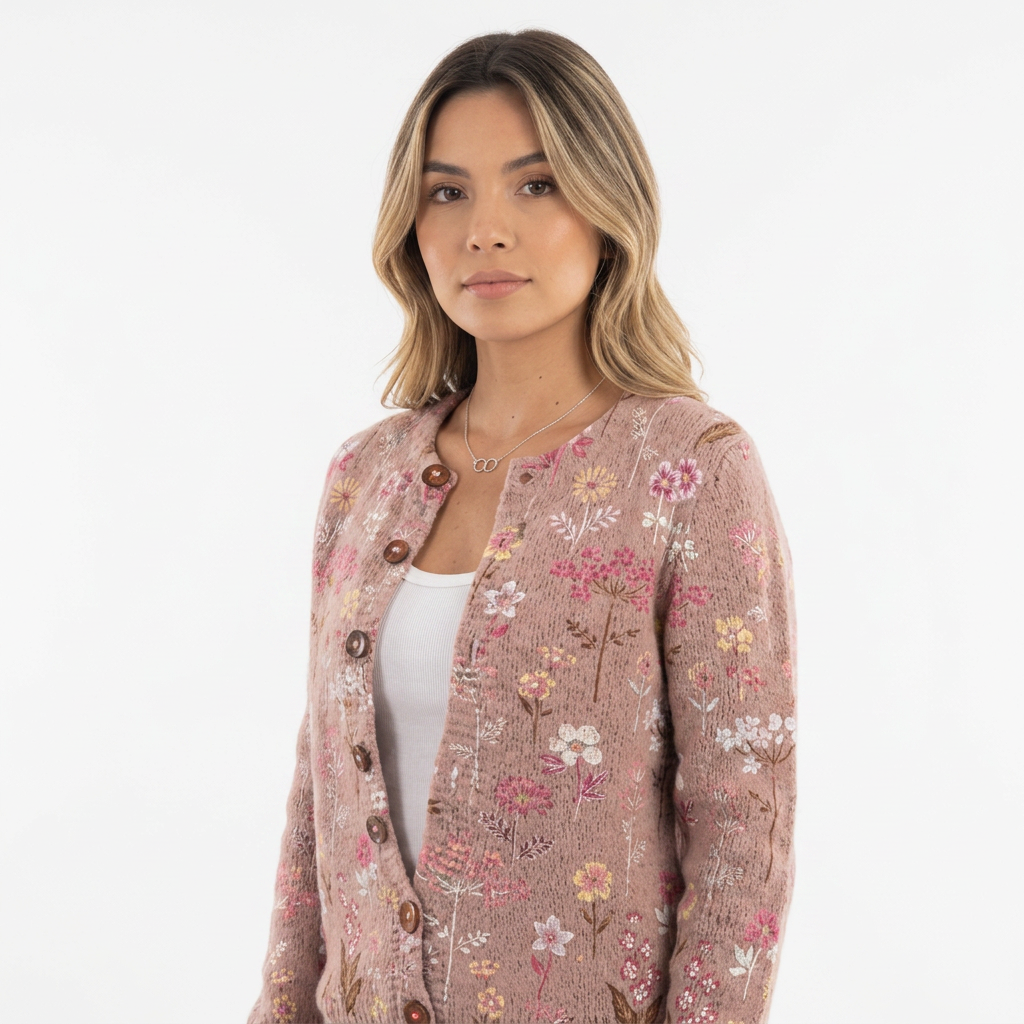 Cárdigan Bordado Floral Botones