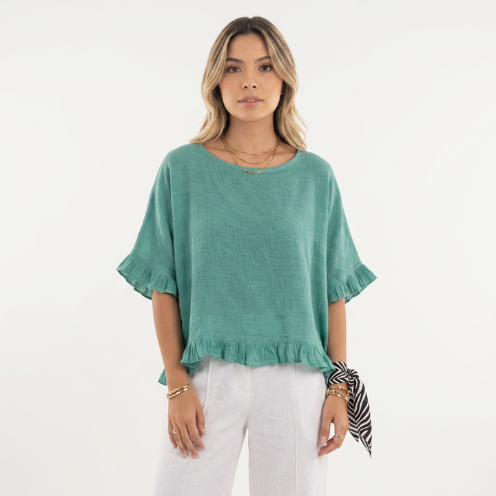Blusa Lino Bajo Deshilachado