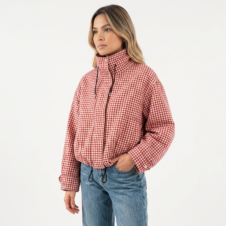 Chaqueta Corta Cuadros Cremallera