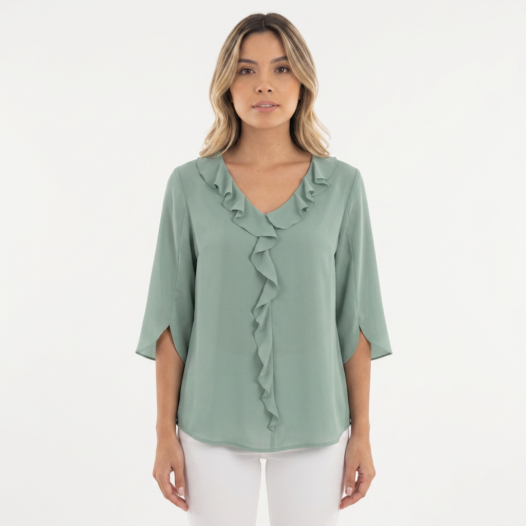 Blusa Gasa Volantes Escote V