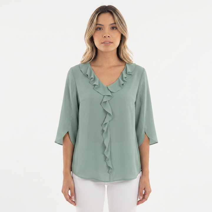 Blusa Gasa Volantes Escote V
