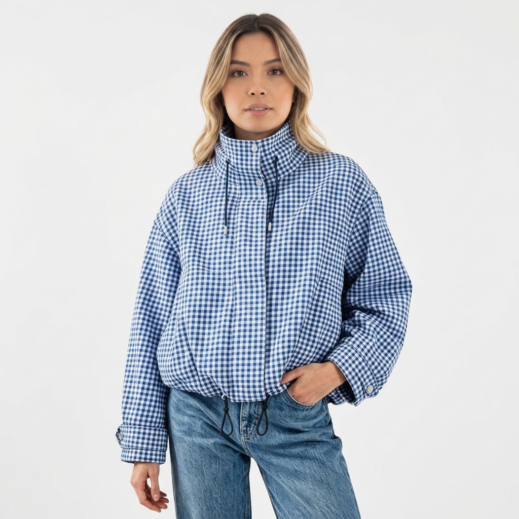 Chaqueta Corta Cuadros Cremallera