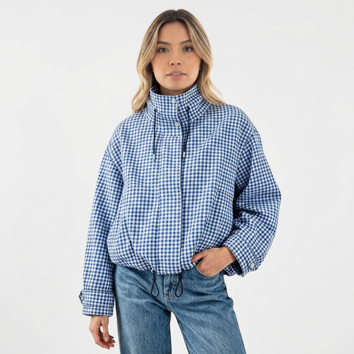 Chaqueta Corta Cuadros Cremallera